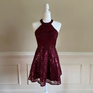 Burgundy Sequin Homecoming Dress